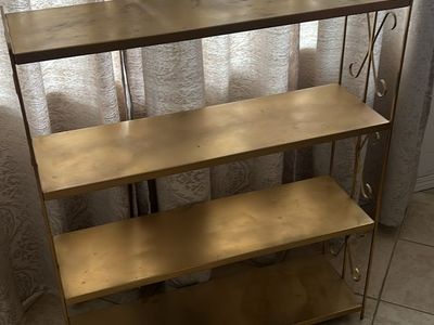 Gold Mid Century metal shelf for purse or vanity display