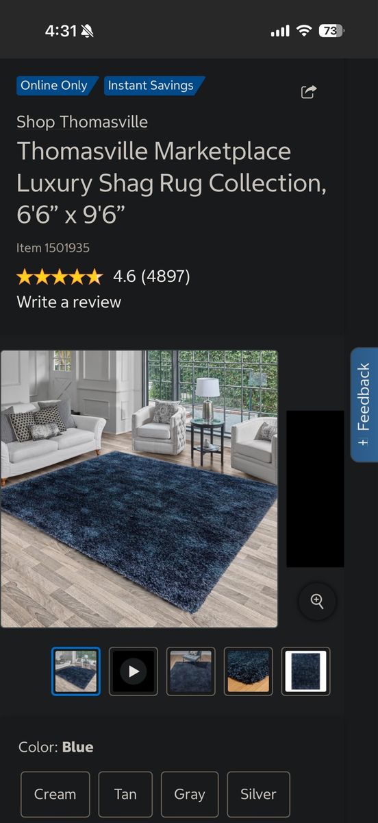 Blue Shag High Pile Costco Rug 6’6 x 9’6