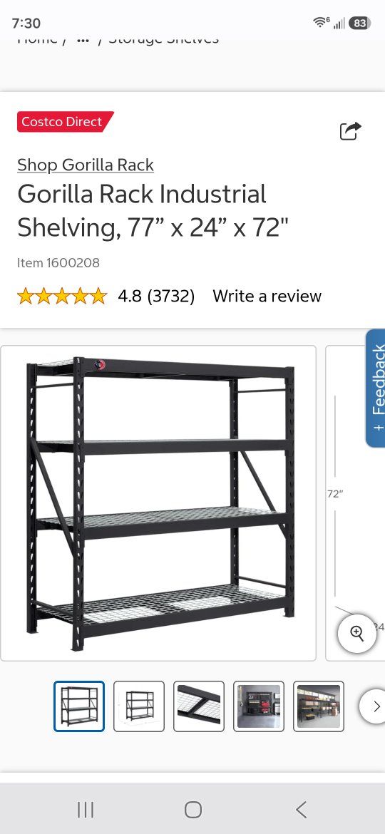 whalen Rack Industrial Shelving Unit 77"W x 24"D x 72"H - Heavy Duty Garage/Storage Rack