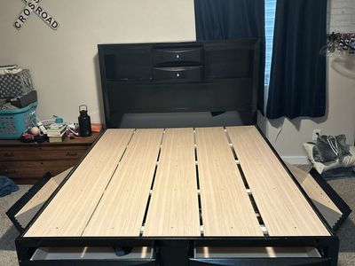 Black Queen Storage Bed Frame with Headboard & Drawers - Used