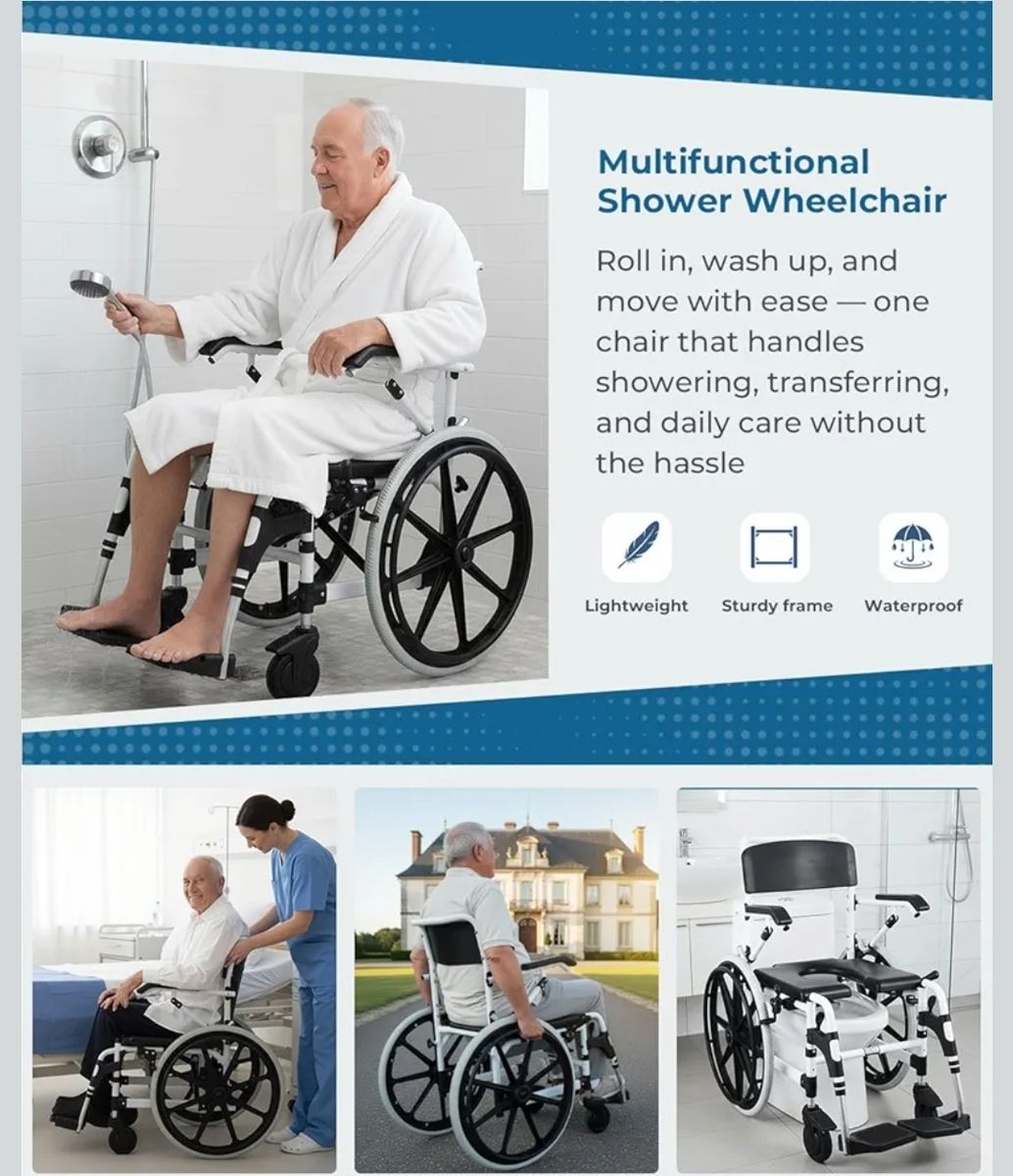 HygiVital Self-Propelled Shower Wheelchair, Commode