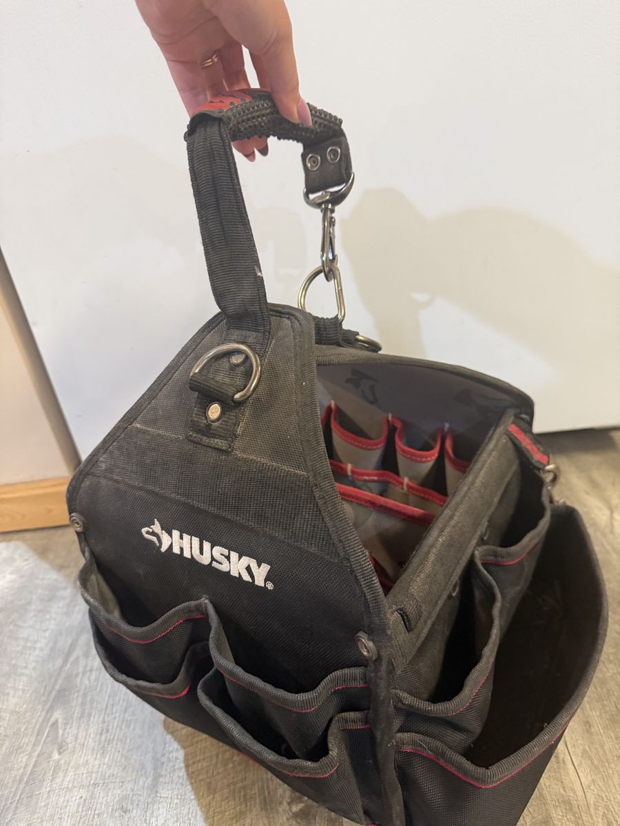 Husky Black & Red Soft Sided Tool Caddy Organizer Bag with Multiple Pockets