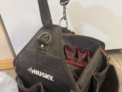 Husky Black & Red Soft Sided Tool Caddy Organizer Bag with Multiple Pockets