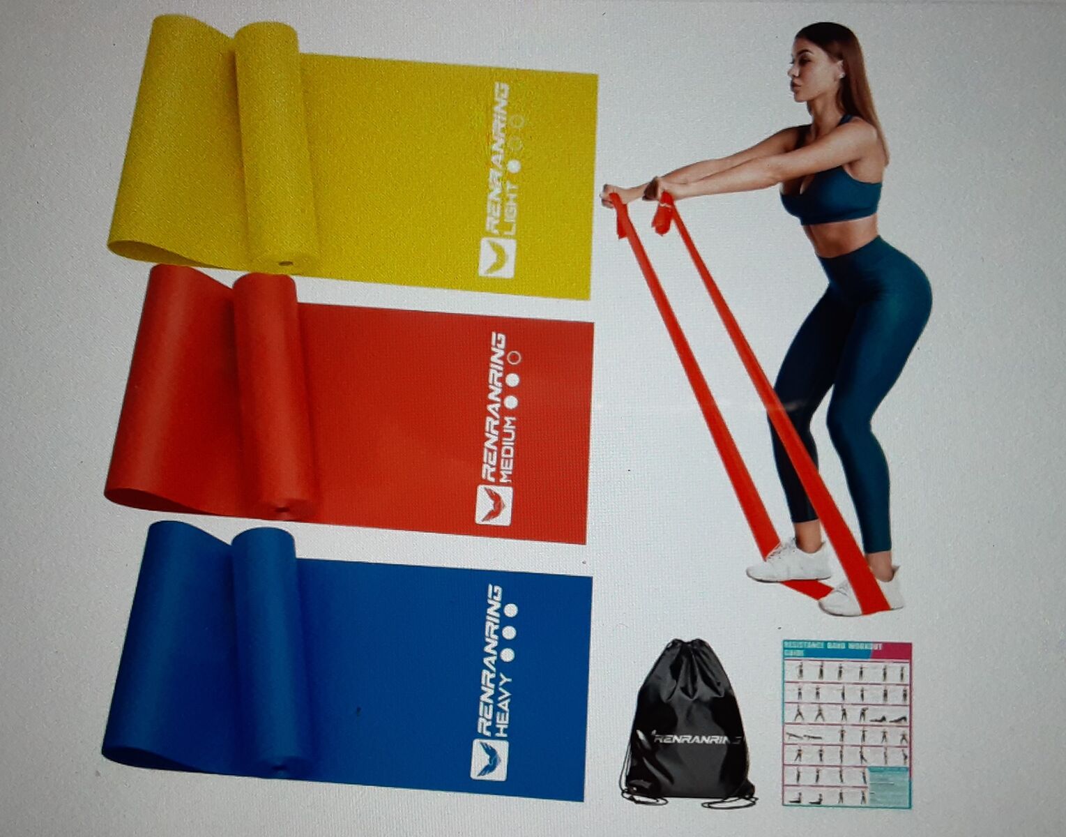 New Set of 3 Exercise Resistance Bands for Working Out, Physical Therapy, and Yoga - Yellow, Red, Blue