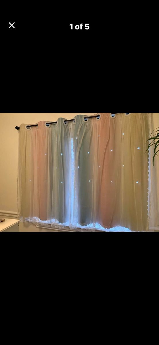 Ombre Sheer Curtain Panels with Star Cutouts - Pink, Green, Yellow