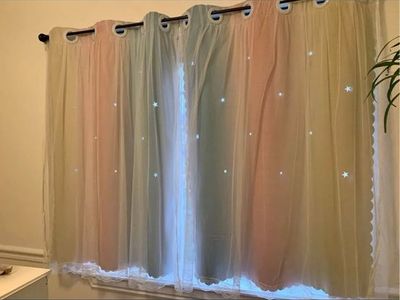 Ombre Sheer Curtain Panels with Star Cutouts - Pink, Green, Yellow