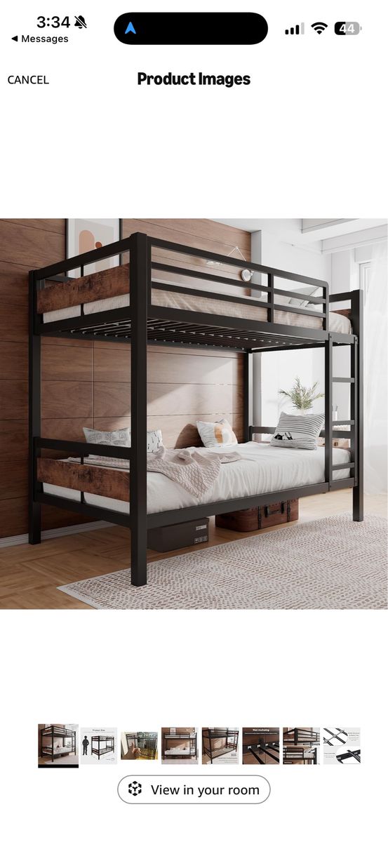 Einhomn Twin Over Twin Bunk Bed - Heavy Duty Metal, Rustic Brown, Ladder, Guardrail, New in Box