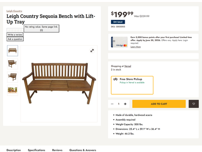 Bench Leigh Country Sequoia Bench with Lift-Up Tray