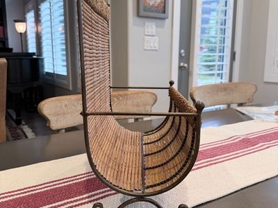 Woven Rattan & Metal Magazine Rack / Holder - Home Decor Organizer