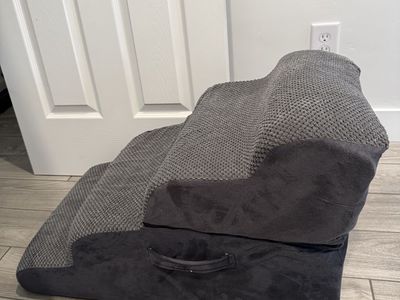Grey Pet Stairs/Ramp - 3-Step Design for Dogs & Cats - Soft & Portable