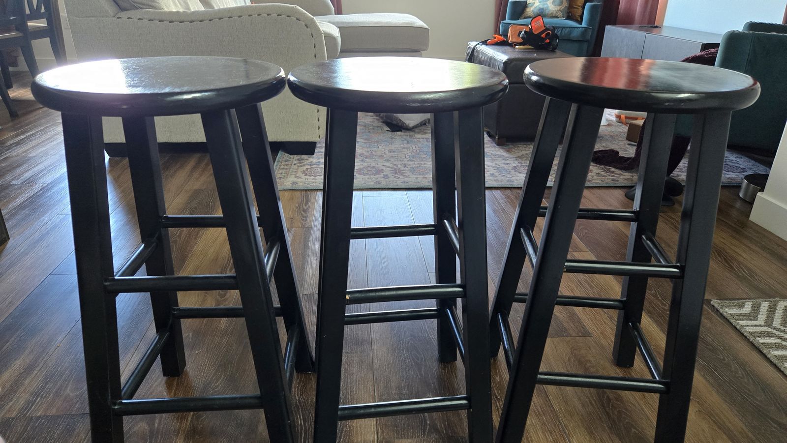 Set of 3 Wood Bar Stools