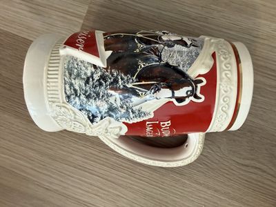 Vintage Budweiser Clydesdale Christmas Beer Stein Mug 1988 Anheuser-Busch Holiday Collectible