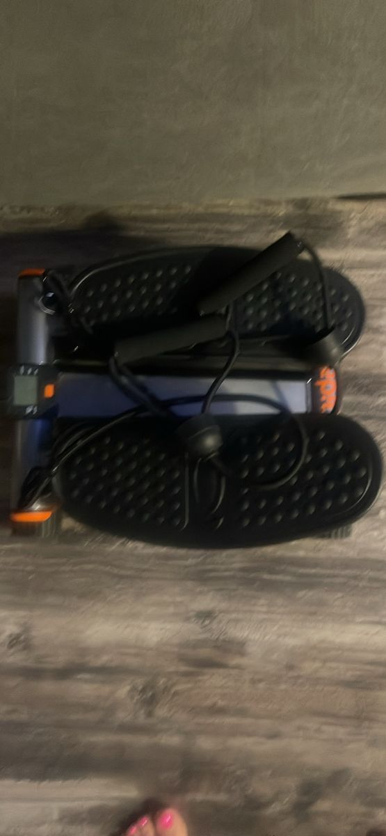 Under Desk Mini Stepper with Resistance Bands and Monitor