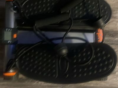 Under Desk Mini Stepper with Resistance Bands and Monitor