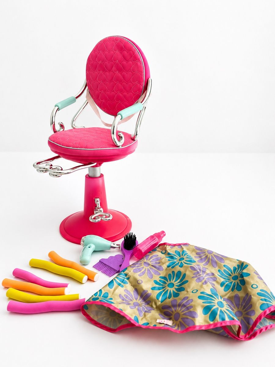 Our Generation Pink Heart Salon Chair & Accessories for 18" American girl dolls
