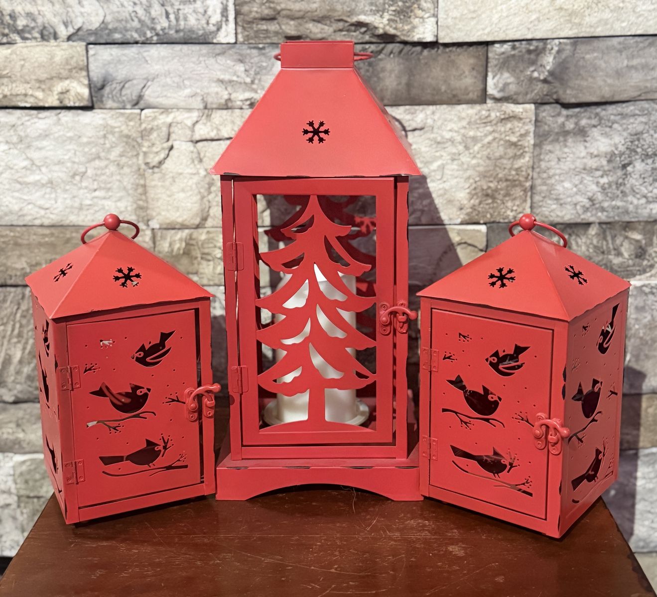 Red Christmas Decorative Lantern Set - Set of 3