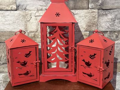 Red Christmas Decorative Lantern Set - Set of 3