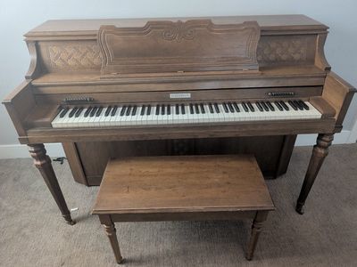 Vintage Baldwin Upright Acoustic Piano with Matching Wooden Bench