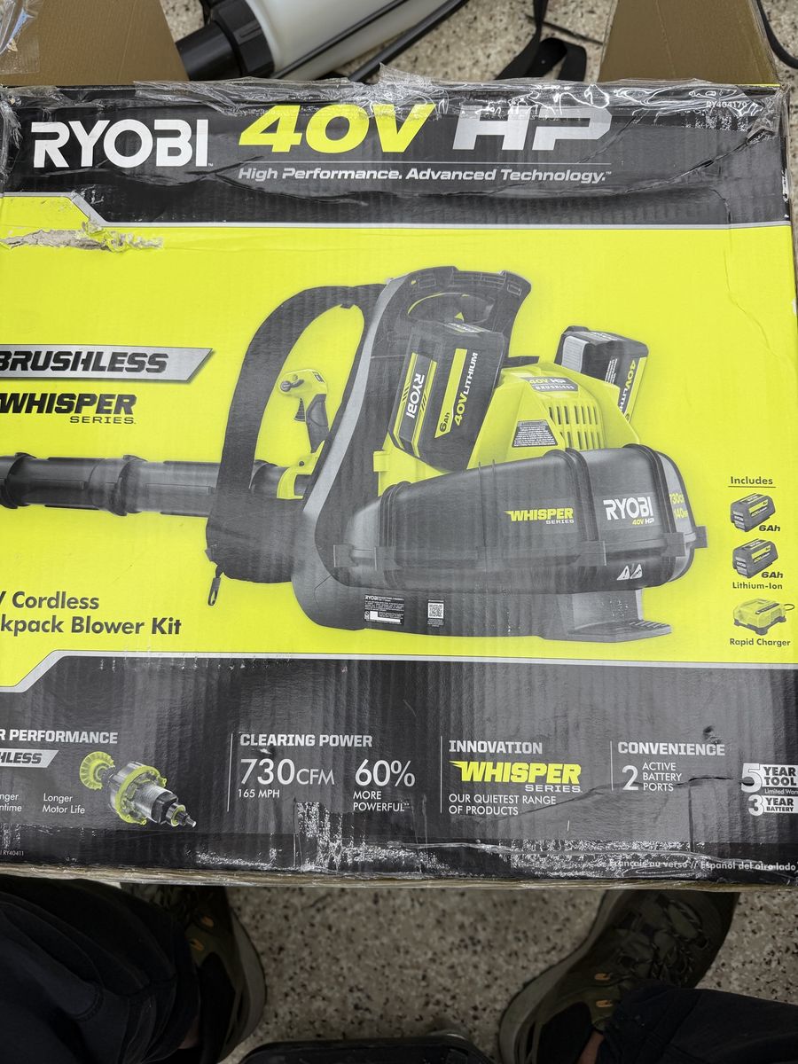 RYOBI 40V HP Brushless WHISPER SERIES Cordless Backpack Blower Kit with 4ah Battery & Charger