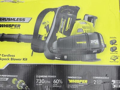 RYOBI 40V HP Brushless WHISPER SERIES Cordless Backpack Blower Kit with 4ah Battery & Charger