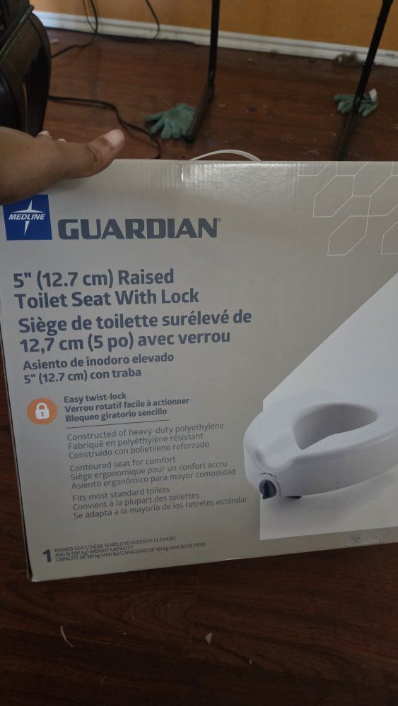 Medline Guardian 5" Raised Toilet Seat with Lock, Easy Twist-Lock for Standard Toilets