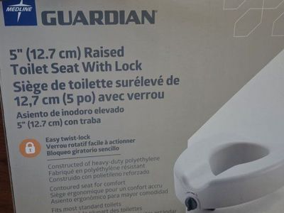 Medline Guardian 5" Raised Toilet Seat with Lock, Easy Twist-Lock for Standard Toilets