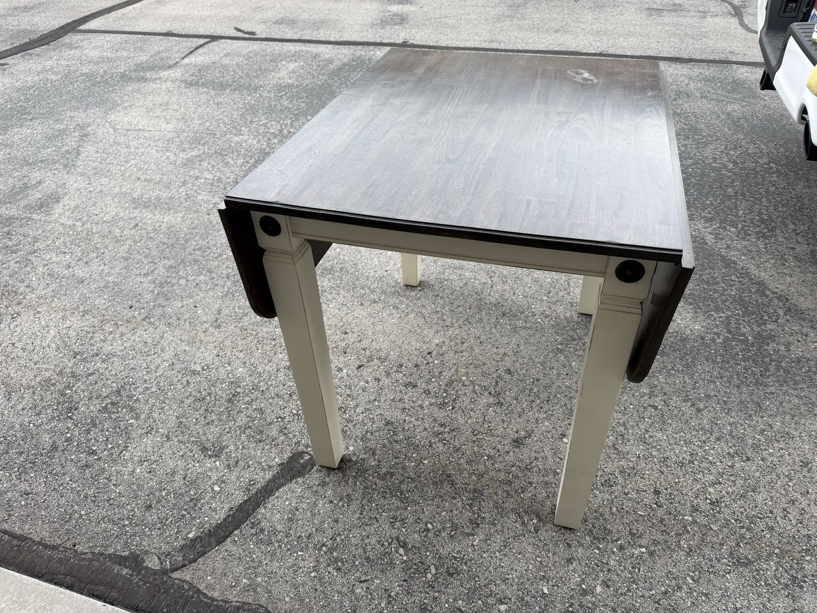 Two-Tone Wood Drop Leaf Dining Table - Off-White Legs & Dark Top - including two chairs