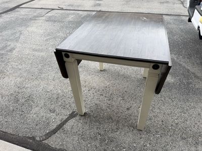 Two-Tone Wood Drop Leaf Dining Table - Off-White Legs & Dark Top - including two chairs