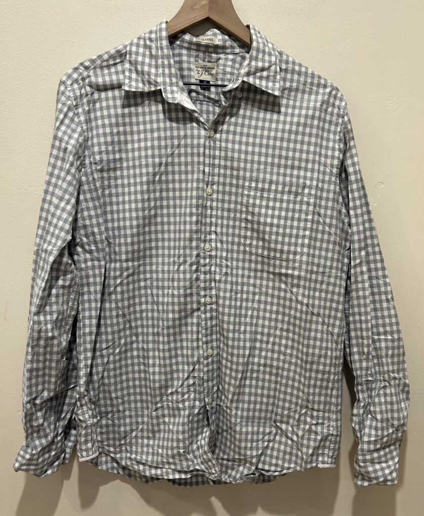 J Crew Grey & White Plaid Button Down Dress Shirt