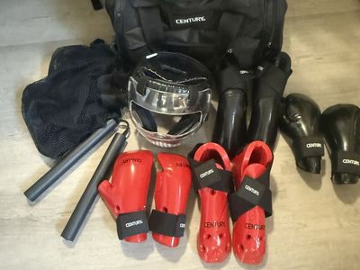Century Martial Arts Sparring Gear Set - Helmet, Gloves, Shin Guards, Boots, Nunchaku & Bag