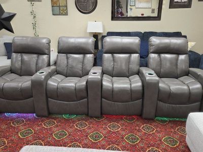 4-Piece Gray Leather home theater recliner