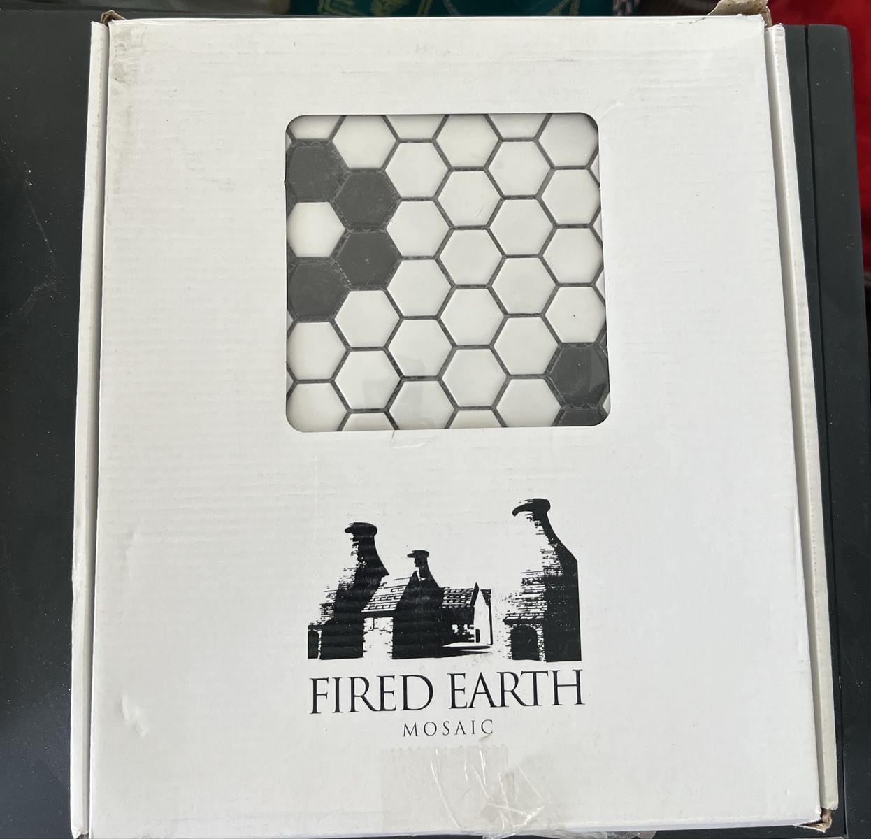 Fired Earth Hex Matte White with Black Flower Mosaic Tile
