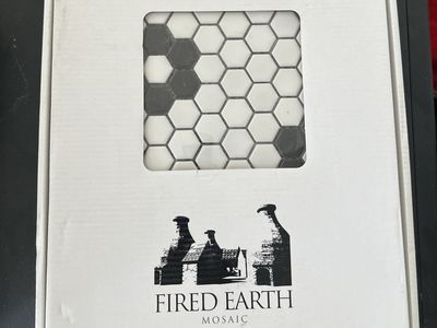 Fired Earth Hex Matte White with Black Flower Mosaic Tile