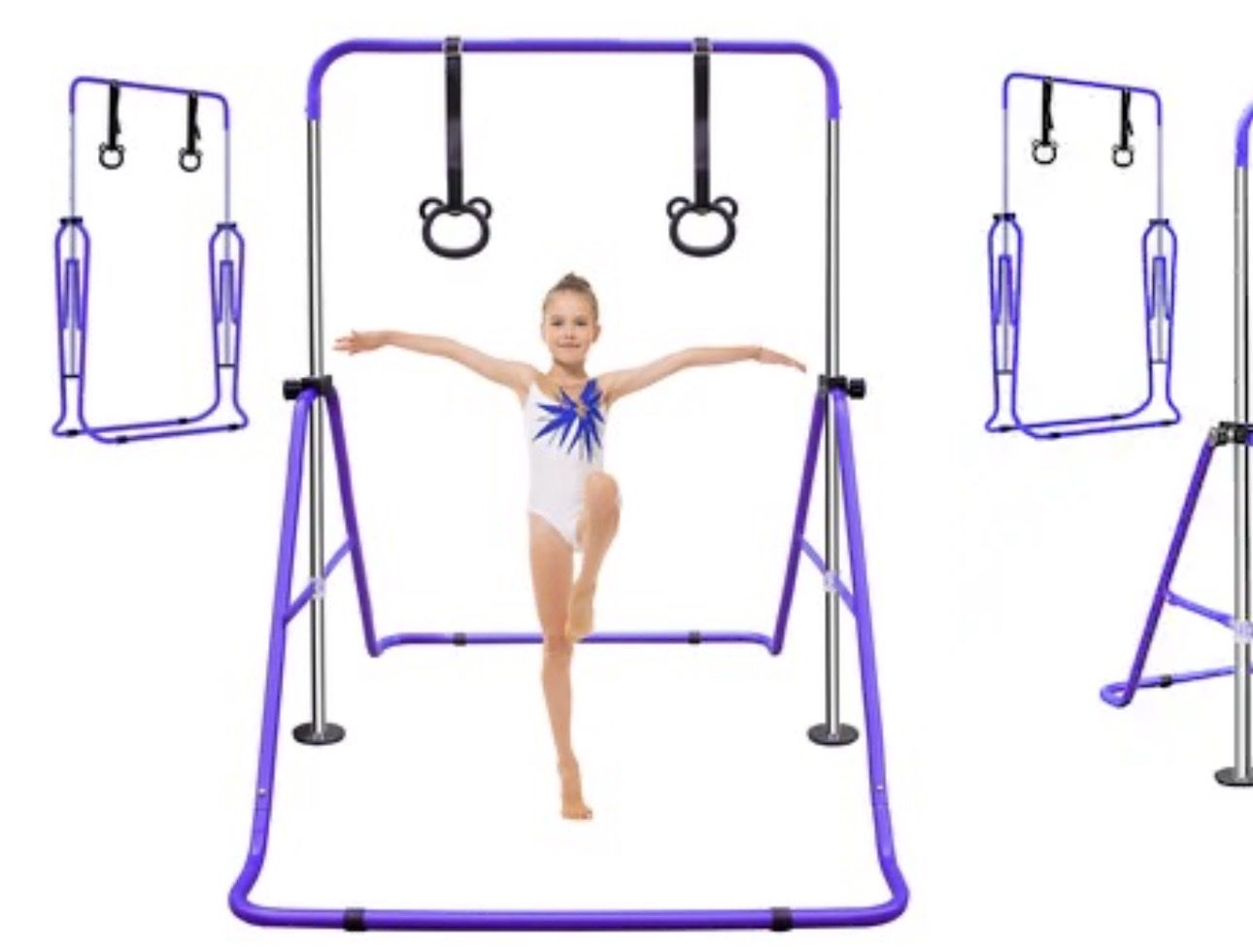 LOVMOR Purple Multi-Functional Adjustable Height Childrens Horizontal Gymnastic Bar With Bear Rings