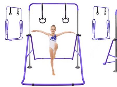 LOVMOR Purple Multi-Functional Adjustable Height Childrens Horizontal Gymnastic Bar With Bear Rings