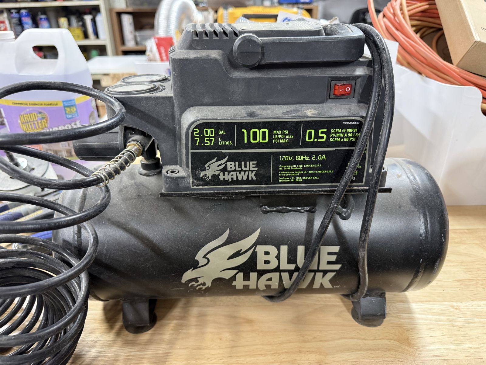 Blue Hawk 2 Gallon 100 PSI Max Portable Electric Air Compressor with Hose