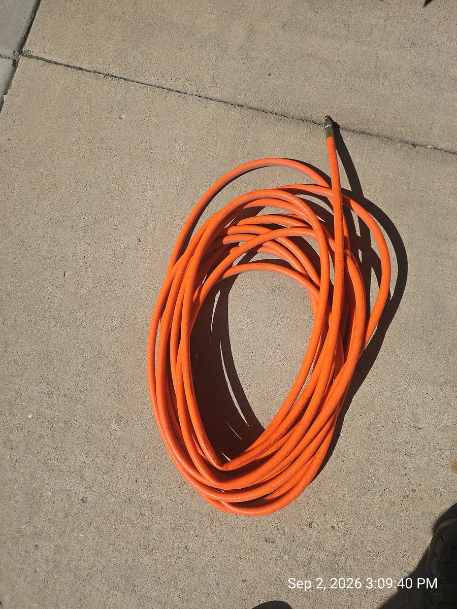 Lightly used 3/8” x 50’ PVC Air hose; 300 PSI max…