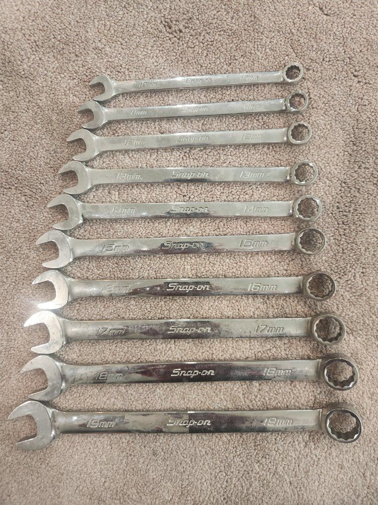 Snap-on 10-19mm Metric Combination Wrench Set - 10 Wrenches, Chrome Finish