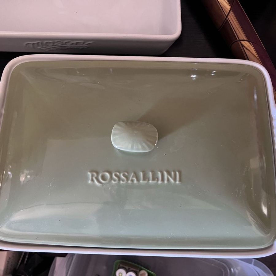 Rossallini White & Green Covered Rectangular Baking Dish Casserole Dish