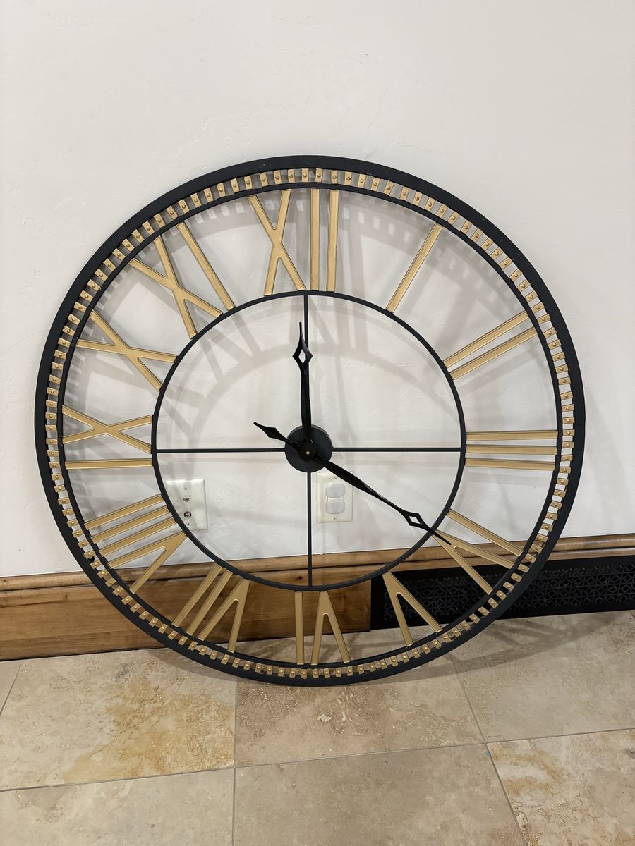 HUGE Black & Gold Roman Numeral Wall Clock - Decorative Home Decor