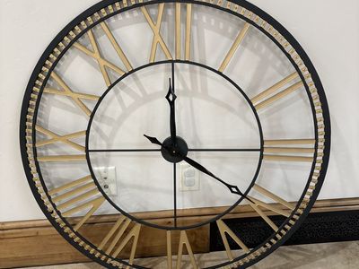 HUGE Black & Gold Roman Numeral Wall Clock - Decorative Home Decor