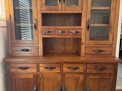Rustic Craftsman Style Solid Wood Hutch - Display Cabinet & Storage Buffet with Glass Doors