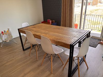 Table, chairs and bench