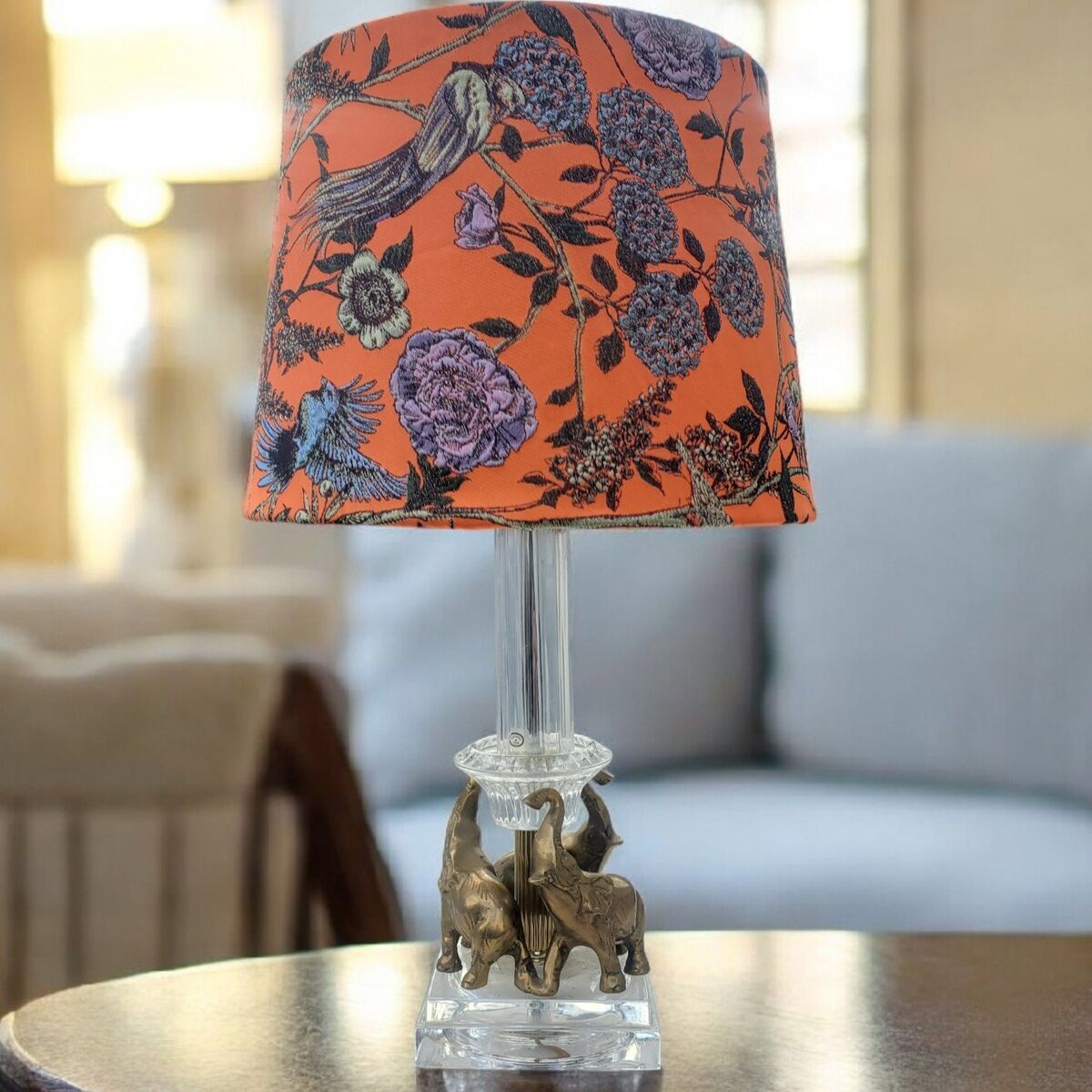 Gorgeous Vintage Crystal Lamp with Brass Elephants