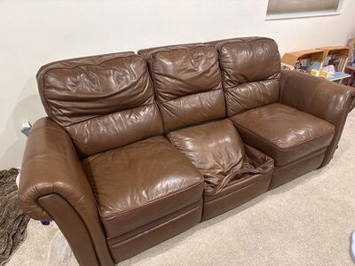 Brown Leather Couch - Middle Broke