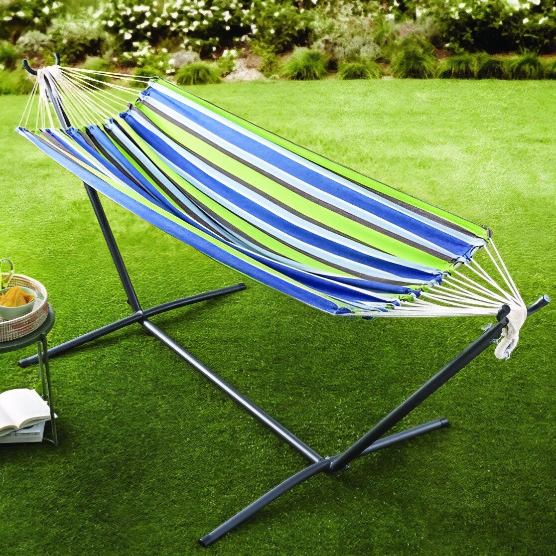 Green and Blue Striped Hammock (No Stand)