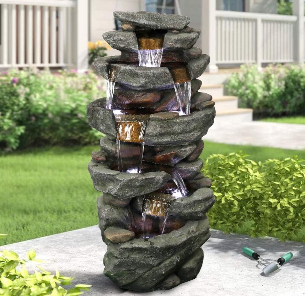 Garden Outdoor Water Feature. Waterfall.