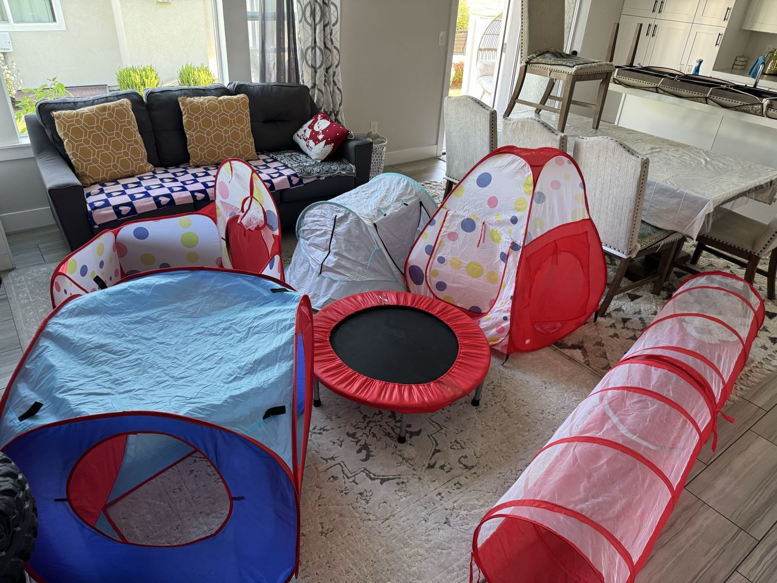 Kids Play Tent, Crawl Tunnel, Ball Pit, and Mini Trampoline Set