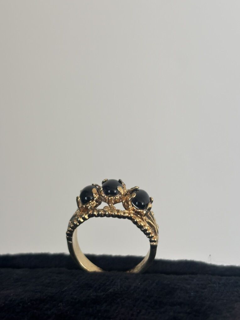 18k Gold Plated Ring With Onyx Stones