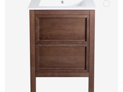 Brand NEW Brown walnut bathroom vanity with white ceramic sink